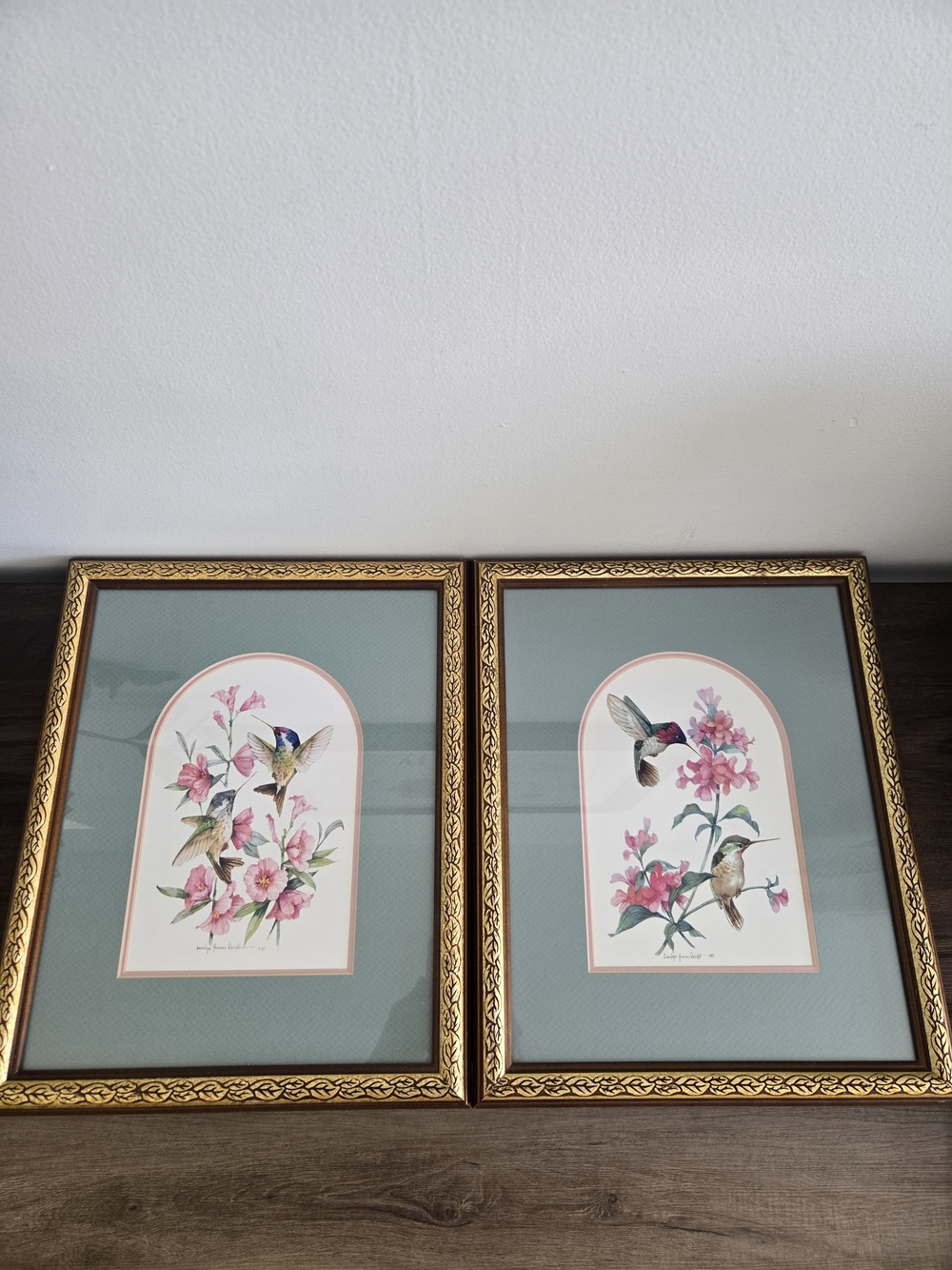 Set of 2 Carolyn Shores Wright Framed Hummingbird Floral Prints 1997 - Picture 3 of 8